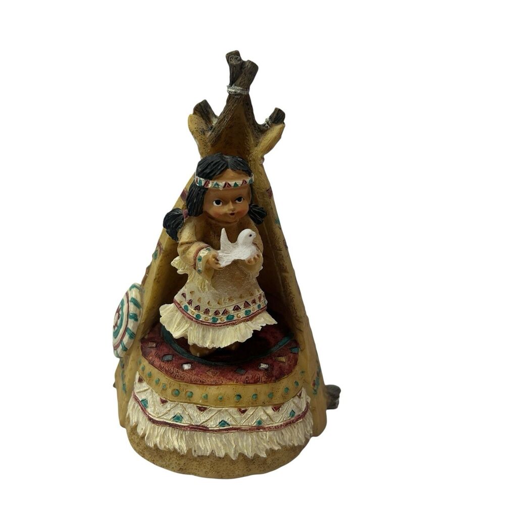 Vintage Native‎ American Girl Dove Teepee Music Box Figurine Southwest Decor